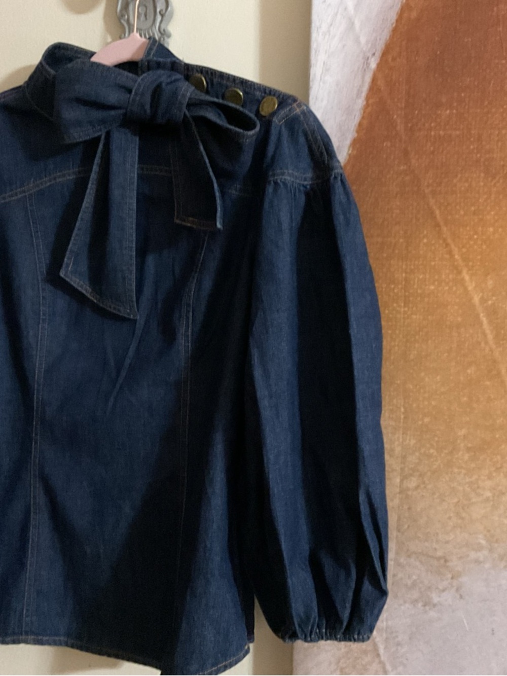 Dark Blue Denim Tie-Neck Women’s Jeans Top